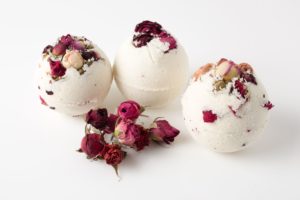 round white and red bath balls